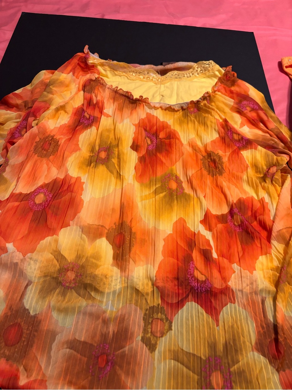 Michael K U.S.A. 2X Floral Chiffon Blouse & Yellow Lace Cami 2-Piece Plus Size